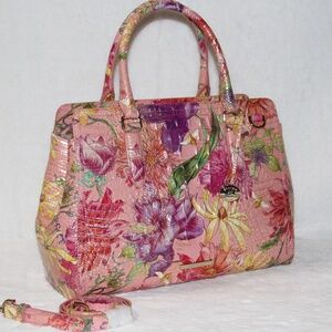 NWT Brahmin Small Finley Satchel Floral Leather Handbag